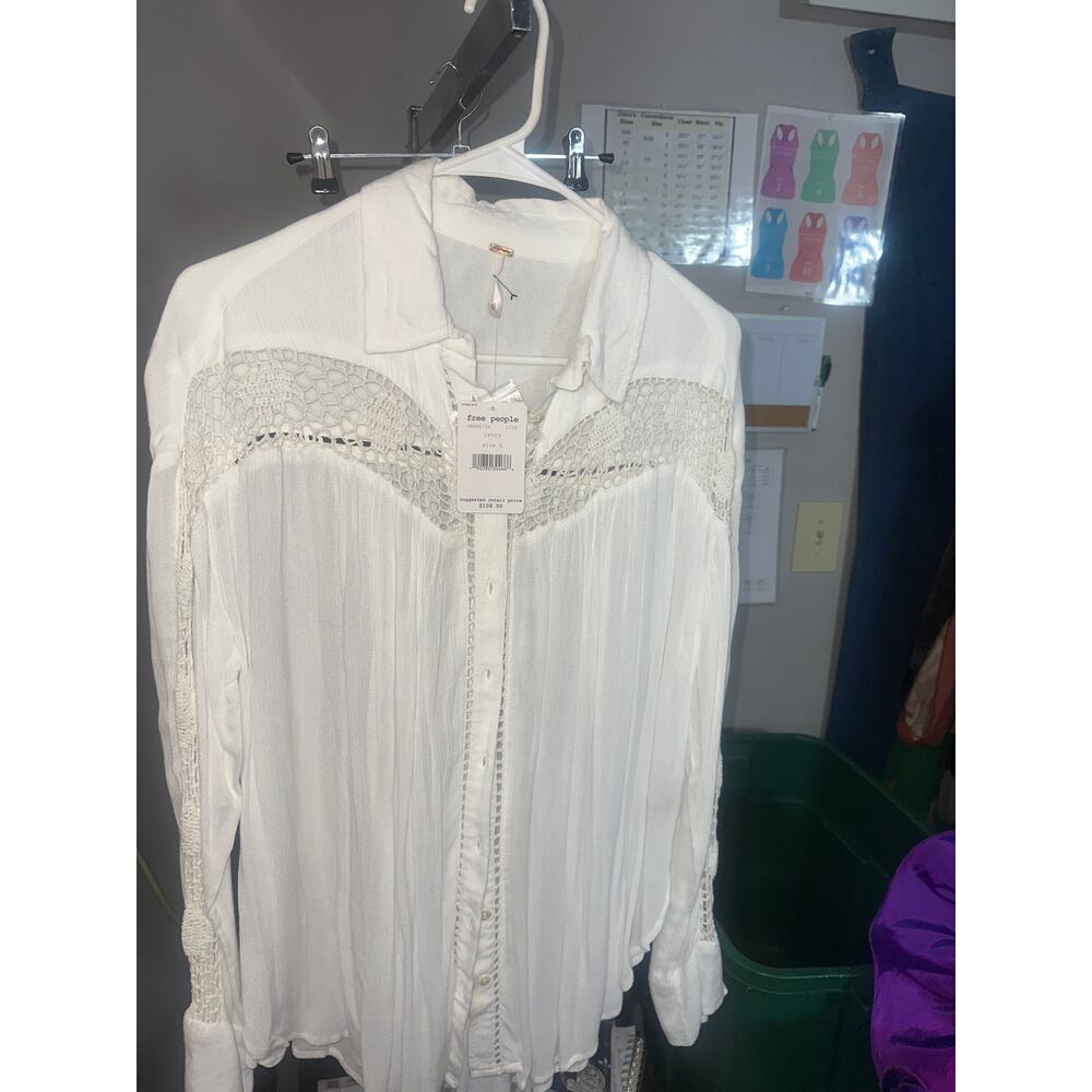 Free People Katie Bird Crochet Inset Button down top - Picture 8 of 11